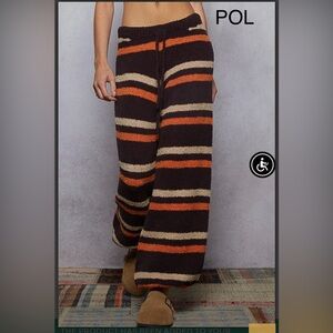 BPB219-3🤎❤️POL playful Striped Pants in softest berber fleece-perfect casual day